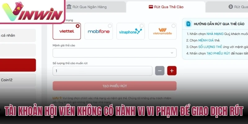 Điều kiện rút tiền Vinwin gồm tài khoản chính chủ số dư hợp lệ và không có vi phạm
